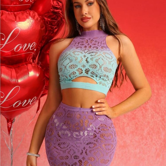 Two piece sheer multi colored ombre swim cover up nwt - Picture 3 of 10